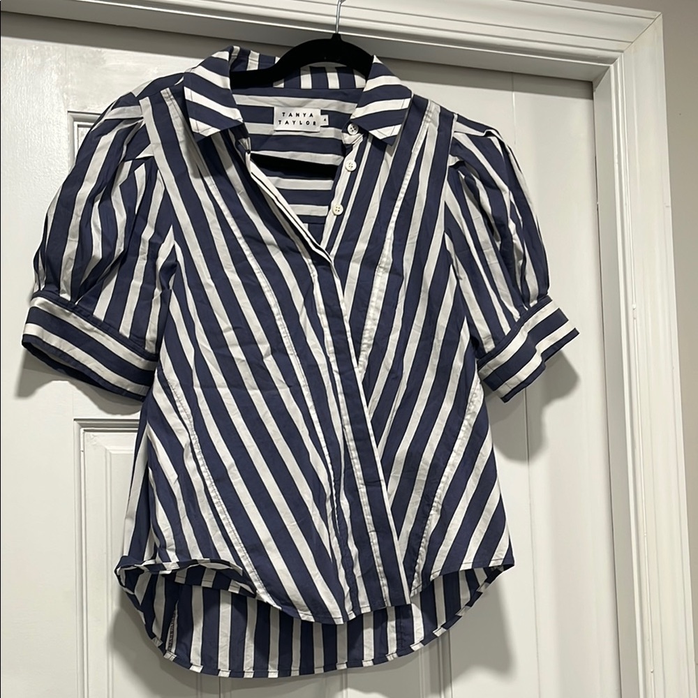 Tanya Taylor Navy and White Striped Blouse